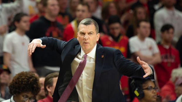 Feb 18, 2020; College Park, Maryland, USA; Maryland Terrapins head coach Mark Turgeon reacts during the first half against the Northwestern Wildcats at XFINITY Center. Mandatory Credit: Tommy Gilligan-USA TODAY Sports